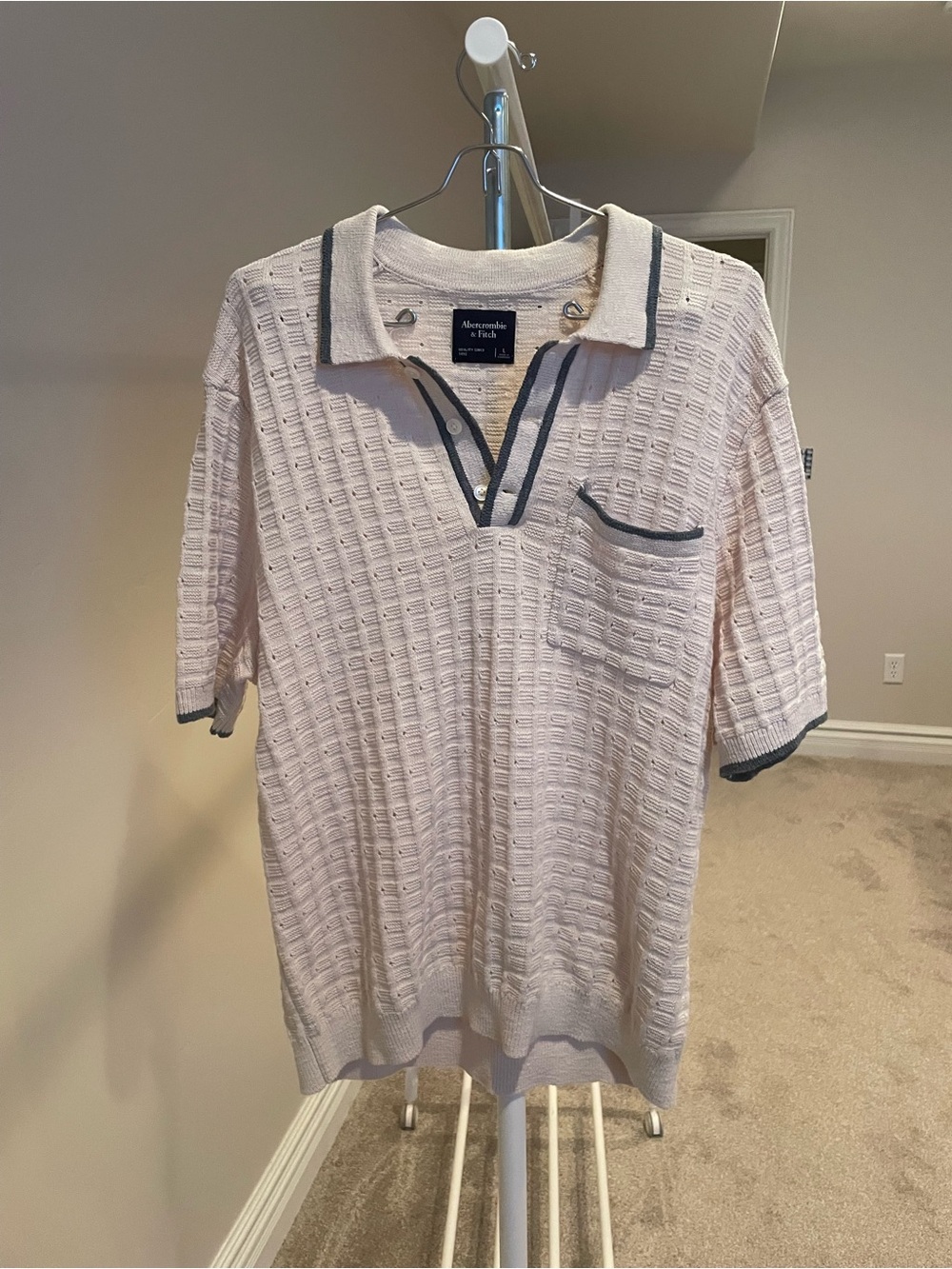 Abercrombie & Fitch Cream Knit Polo with Navy Trim